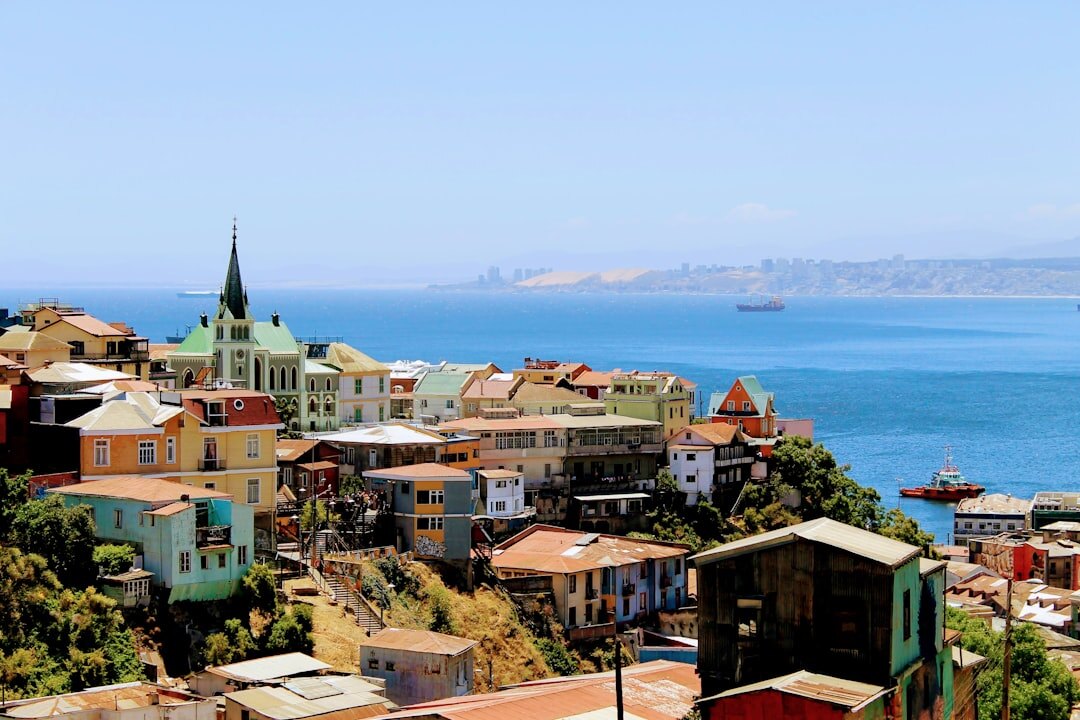 Documentary street scene in a colorful Valparaíso neighborhood in Chile